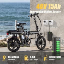 This Adult Folding Electric Bicycle Features a 500-watt Motor, a 48-volt 15-amp-hour Battery, 14-inch Tires, and a Maximum Range