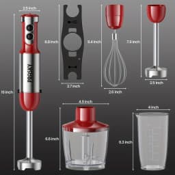 PRASKY 5-in-1 Handheld Immersion Blender with High Power Motor & Multi-Attachment System - Powerful Motor, Whisk, Meat Chopper