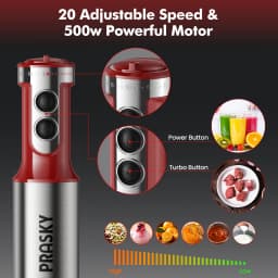 PRASKY 5-in-1 Handheld Immersion Blender with High Power Motor & Multi-Attachment System - Powerful Motor, Whisk, Meat Chopper