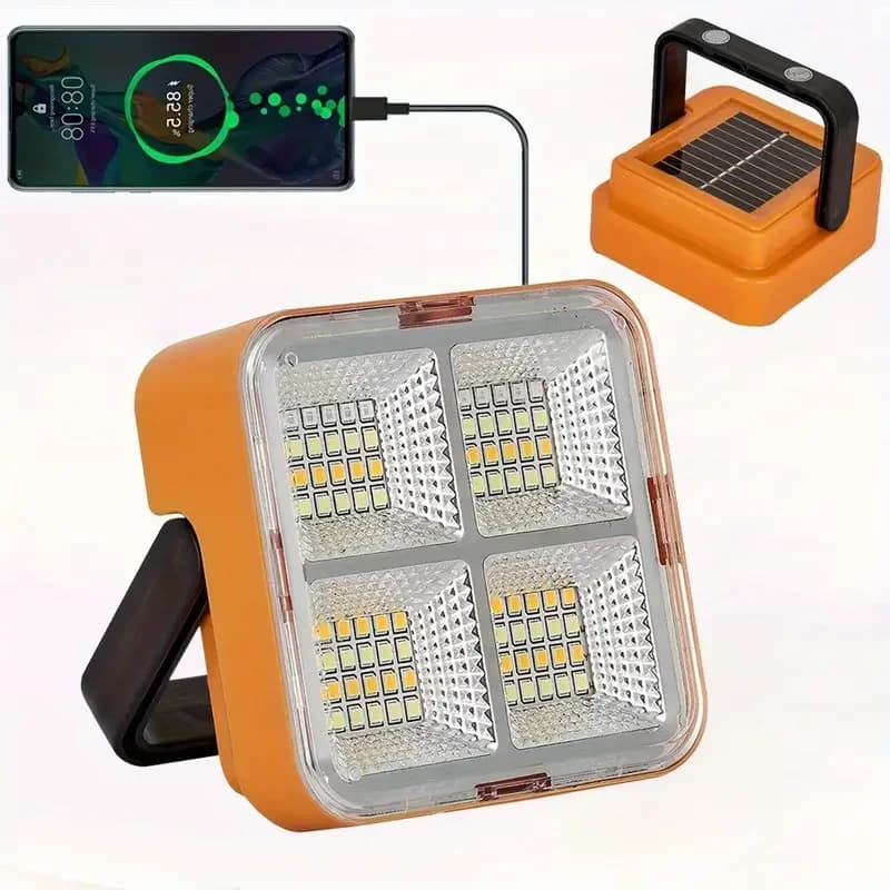 Portable Solar Light, USB Rechargeable Flashlight, 64LED Super Bright Emergency Lighting For Camping, Night Market, Power Outage