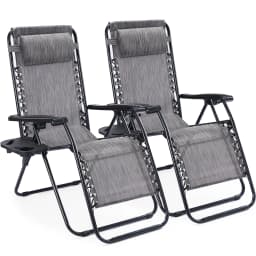 JHK Portable Zero Gravity Recliner Chairs Set of 2 Outdoor Garden Folding Lounge Chair with Cup Holder Trays Adjustable Pillow