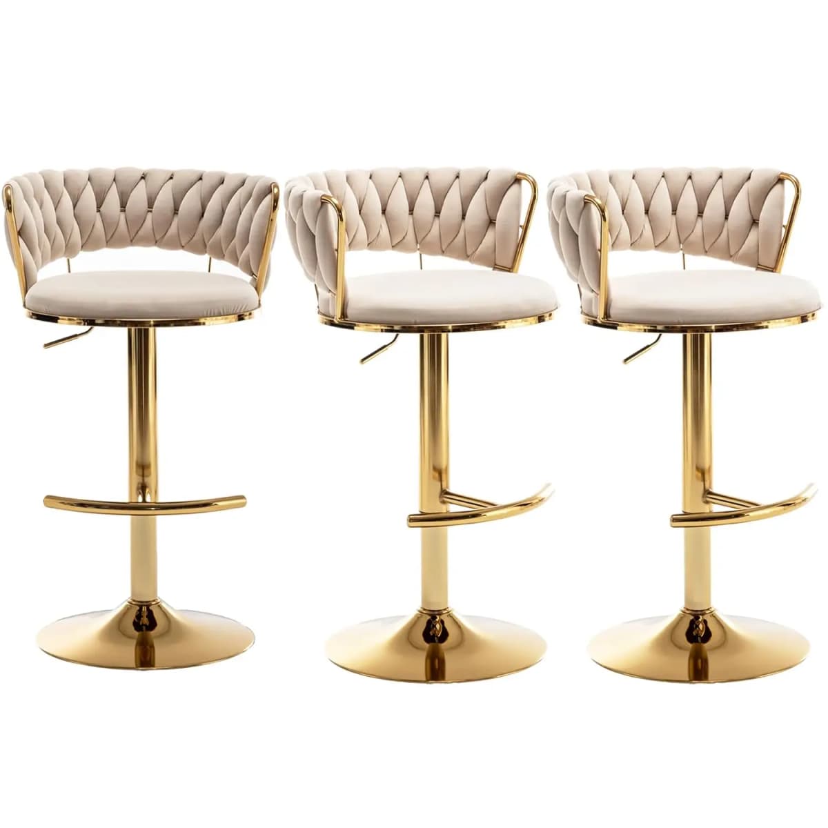 Adjustable Velvet Counter Height Bar Stool Set 3 Low Back 360° Swivel Kitchen Island Pub Chair , Custom