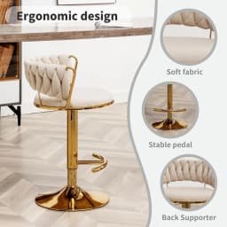 Adjustable Velvet Counter Height Bar Stool Set 3 Low Back 360° Swivel Kitchen Island Pub Chair , Custom