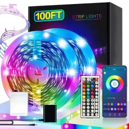 100FT RGB LED Strips Light, with 44-key Remote Control and App Control, Color-hanging LED Strips Set, RGB Music Synchronous Lighting, Suitable for Rooms, Home Decoration
