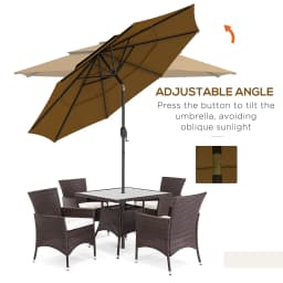 9ft 3 Tier Outdoor Patio Market Umbrella with Crank Handle for Backyard Terrace, Light Tan