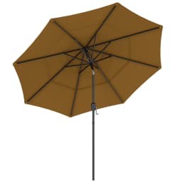 9ft 3 Tier Outdoor Patio Market Umbrella with Crank Handle for Backyard Terrace, Light Tan