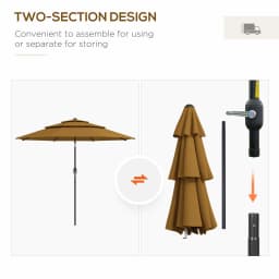 9ft 3 Tier Outdoor Patio Market Umbrella with Crank Handle for Backyard Terrace, Light Tan