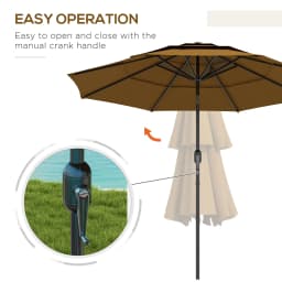 9ft 3 Tier Outdoor Patio Market Umbrella with Crank Handle for Backyard Terrace, Light Tan
