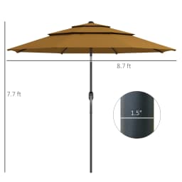 9ft 3 Tier Outdoor Patio Market Umbrella with Crank Handle for Backyard Terrace, Light Tan