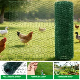 Wire for Floral Arrangements, Green Mesh, 0.6 Inch Hexagonal Galvanized PVC Coated Netting Fence for Crafts, Poultry