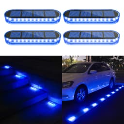 5 Years Lifespan 4 Pack Solar LED Deck Lights Blue Auto On/OFF Outdoor Waterproof IP68 Anti-pressure 5 Tons Solar Garden Step Lights for Stairs Fence Yard Patio Pathway