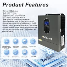 Aninerel NEW 4.2kw Hybrid Solar Inverter 110V-120v 24V On/Off Grid built-in MPPT 120A 60-500V 50/60hz Home Inversor Pure Sine Wave