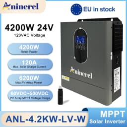 Aninerel NEW 4.2kw Hybrid Solar Inverter 110V-120v 24V On/Off Grid built-in MPPT 120A 60-500V 50/60hz Home Inversor Pure Sine Wave