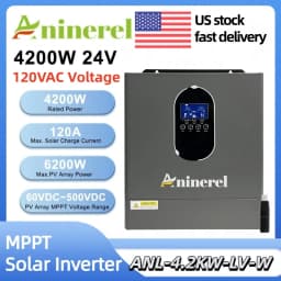 Aninerel NEW 4.2kw Hybrid Solar Inverter 110V-120v 24V On/Off Grid built-in MPPT 120A 60-500V 50/60hz Home Inversor Pure Sine Wave