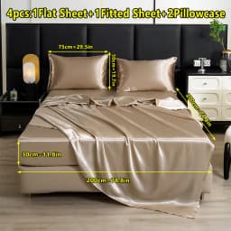 【Mother's Day Gift】4-Piece Set of Solid Color Satin Bed Sheet Set (1 Flat Sheet + 1 Fitted Sheet + 2 Pillowcases), Luxurious and Soft, with a Natural Luster, Skin-Friendly and Breathable Bedding