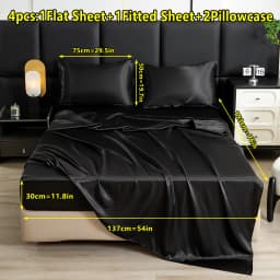 【Mother's Day Gift】4-Piece Set of Solid Color Satin Bed Sheet Set (1 Flat Sheet + 1 Fitted Sheet + 2 Pillowcases), Luxurious and Soft, with a Natural Luster, Skin-Friendly and Breathable Bedding