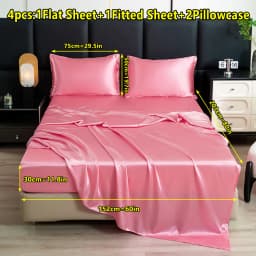 【Mother's Day Gift】4-Piece Set of Solid Color Satin Bed Sheet Set (1 Flat Sheet + 1 Fitted Sheet + 2 Pillowcases), Luxurious and Soft, with a Natural Luster, Skin-Friendly and Breathable Bedding