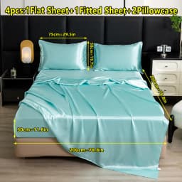 【Mother's Day Gift】4-Piece Set of Solid Color Satin Bed Sheet Set (1 Flat Sheet + 1 Fitted Sheet + 2 Pillowcases), Luxurious and Soft, with a Natural Luster, Skin-Friendly and Breathable Bedding