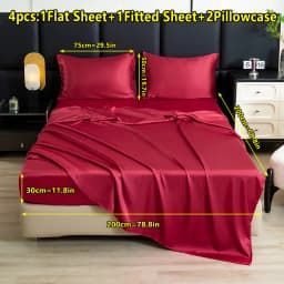 【Mother's Day Gift】4-Piece Set of Solid Color Satin Bed Sheet Set (1 Flat Sheet + 1 Fitted Sheet + 2 Pillowcases), Luxurious and Soft, with a Natural Luster, Skin-Friendly and Breathable Bedding