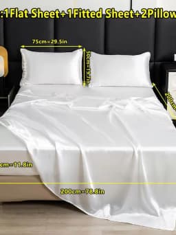 【Mother's Day Gift】4-Piece Set of Solid Color Satin Bed Sheet Set (1 Flat Sheet + 1 Fitted Sheet + 2 Pillowcases), Luxurious and Soft, with a Natural Luster, Skin-Friendly and Breathable Bedding