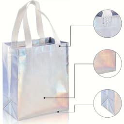 15/30/45pcs Glossy Reusable Grocery Bags Non-Woven Tote Shopping Bag with Handle Stylish Foldable Bridesmaid Goodie Bag for Small Business Wedding Easter Birthday 10x8 Inch