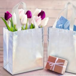 15/30/45pcs Glossy Reusable Grocery Bags Non-Woven Tote Shopping Bag with Handle Stylish Foldable Bridesmaid Goodie Bag for Small Business Wedding Easter Birthday 10x8 Inch