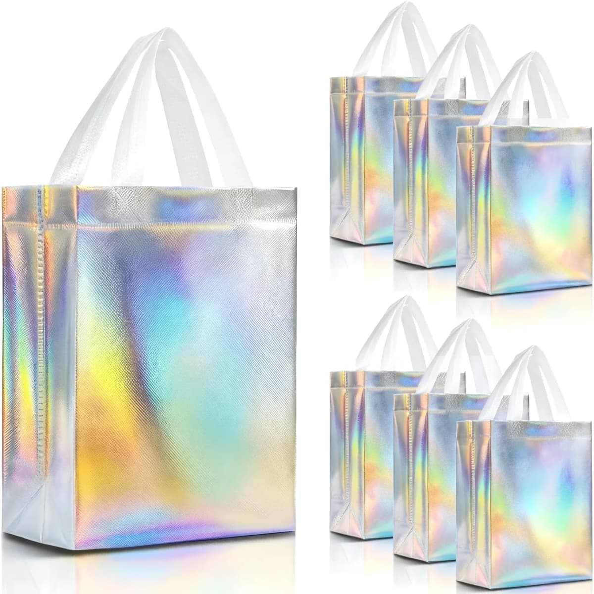15/30/45pcs Glossy Reusable Grocery Bags Non-Woven Tote Shopping Bag with Handle Stylish Foldable Bridesmaid Goodie Bag for Small Business Wedding Easter Birthday 10x8 Inch