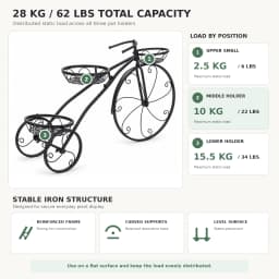 3 Tier Bicycle Shaped Iron Plant Stand Metal Flower Pot Holder Display Rack for Indoor Outdoor Garden Patio Balcony Porch