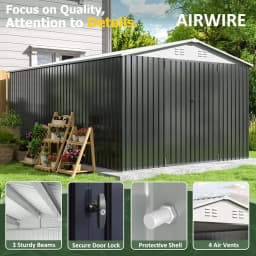 10x14 FT Outdoor Storage Shed, Garden Shed with Updated Frame Structure and Lockable Doors, Metal Tool Sheds, Customized