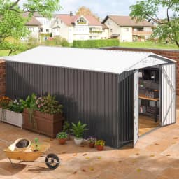 10x14 FT Outdoor Storage Shed, Garden Shed with Updated Frame Structure and Lockable Doors, Metal Tool Sheds, Customized