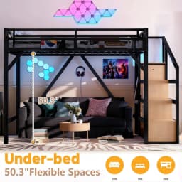 Twin XL Bed with Storage Stairs Shelves Wardrobe LED USB Noise-Reduced Natural Wood, Customized