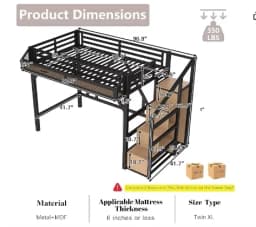 Twin XL Bed with Storage Stairs Shelves Wardrobe LED USB Noise-Reduced Natural Wood, Customized