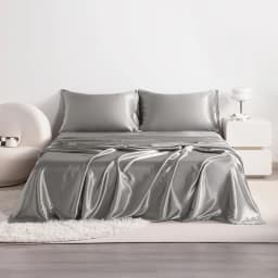 4pcs Cooling Satin Bed Sheet Set, Shrink-Resistant, Fade-Resistant, Hypoallergenic, Breathable, Flat Sheet & Fitted Sheet & Pill