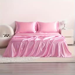 4pcs Cooling Satin Bed Sheet Set, Shrink-Resistant, Fade-Resistant, Hypoallergenic, Breathable, Flat Sheet & Fitted Sheet & Pill