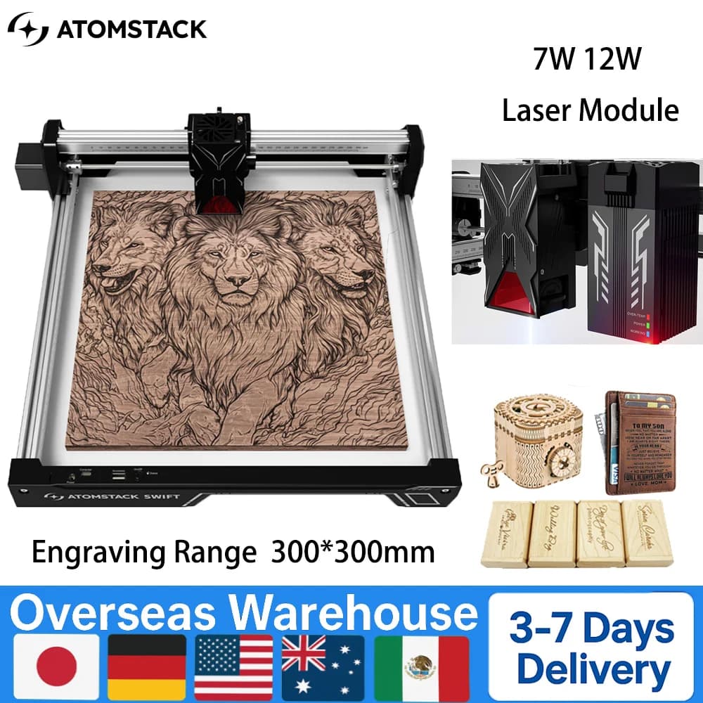 Atomstack Protable Laser Engraver 12W Swift For Wood Metal Glass DIY Supports LightBurn Software WiFi And Hotspot Connection