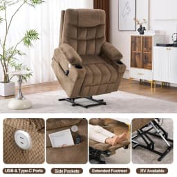 Dual Motor Lift Chair,Independent Backrest & Footrest,Oversized Extended Footrest,USB & Type-C,Cup Holder,Living Room,Customized