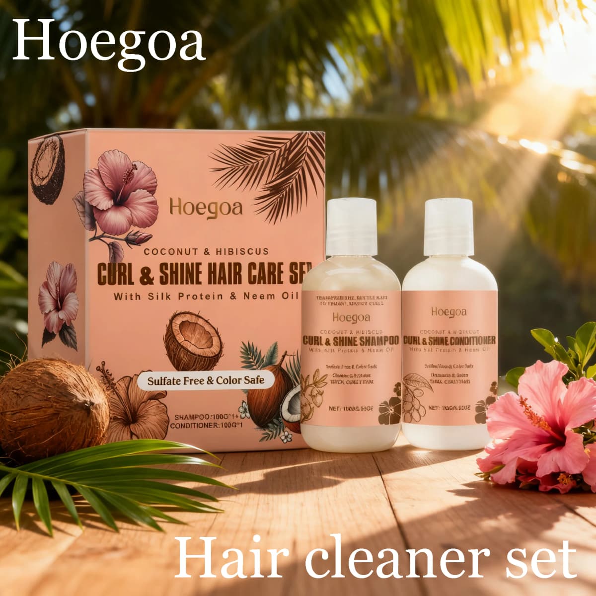 Hoegoa Coconut Hair Shampoo Conditioner Set Deep Cleaning Frizz Removal Moisturizing Smoothing Oil Control Hair Cleaning Set