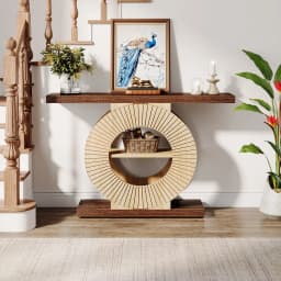 Tribesigns Console Table with Storage, Entryway Sofa Table with Shelves and Circle Base for Living Room Hallway