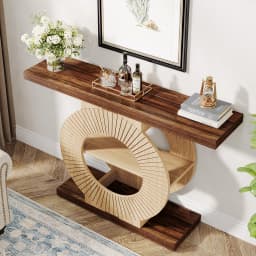 Tribesigns Console Table with Storage, Entryway Sofa Table with Shelves and Circle Base for Living Room Hallway