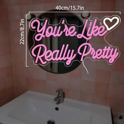You're Like Really Pretty Neon Sign, Pink LED Neon Light for Wall Decor, Aesthetic Room Decor for Bedroom, USB Powered Gift