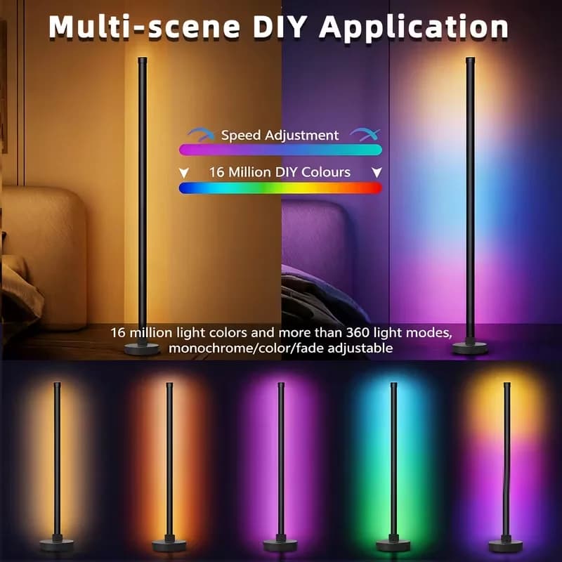 Corner Floor Lamp, Smart RGB LED Floor Lamp With, High Brightness LED, 16 Million Colors Mood Lighting, Ideal for Living Rooms, Bedrooms, Room Decor, LED Corner Floor Lamp, LED Corner Lamp, Nordic Style Dimmable Soft Lighting, USB Charging Game Room