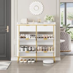 Fluted Shoe Cabinet Storage, Modern Slim Shoe Organizer Cabinet with 4 Flip Drawers & 2 Drawers, Customized