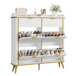 Fluted Shoe Cabinet Storage, Modern Slim Shoe Organizer Cabinet with 4 Flip Drawers & 2 Drawers, Customized