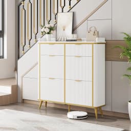 Fluted Shoe Cabinet Storage, Modern Slim Shoe Organizer Cabinet with 4 Flip Drawers & 2 Drawers, Customized