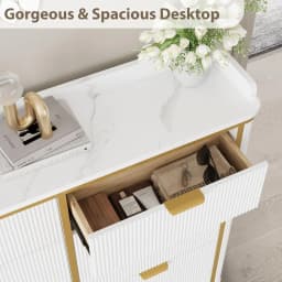 Fluted Shoe Cabinet Storage, Modern Slim Shoe Organizer Cabinet with 4 Flip Drawers & 2 Drawers, Customized