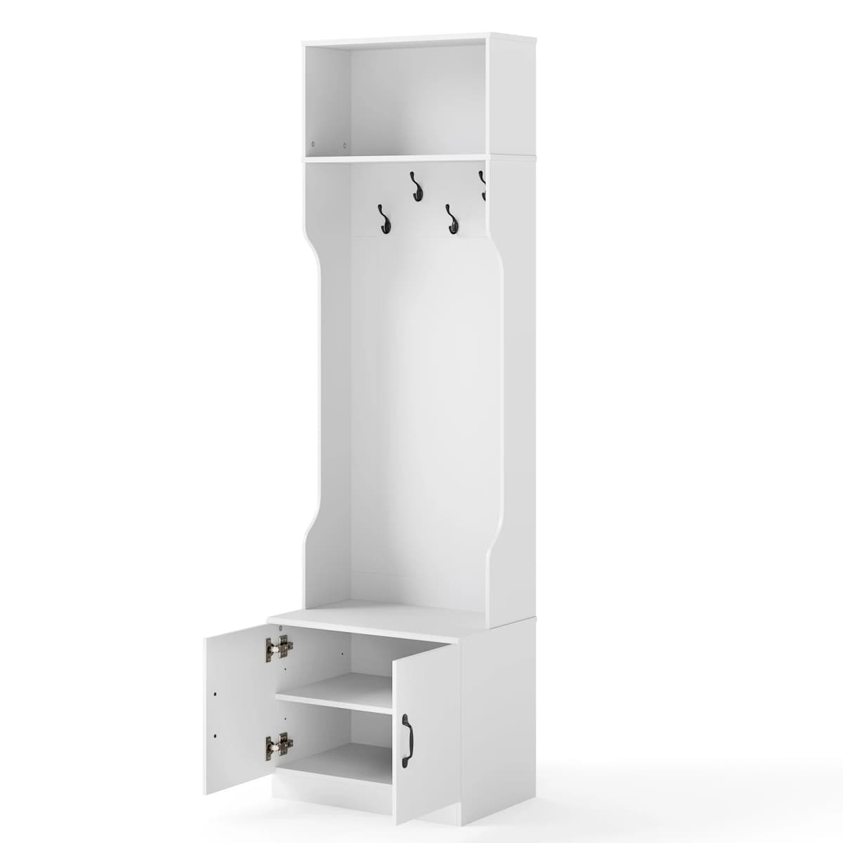 3-in-1 Hall Tree w/ Bench Storage Adjustable Shelves Hanging Hooks for Entryway