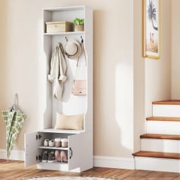 3-in-1 Hall Tree w/ Bench Storage Adjustable Shelves Hanging Hooks for Entryway