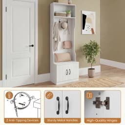 3-in-1 Hall Tree w/ Bench Storage Adjustable Shelves Hanging Hooks for Entryway