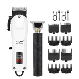 HIENA Professional Barber Kit Electric Hair Clipper Beard Shaver Detail Trimmer Cordless Rechargeable Titanium Blades for Home