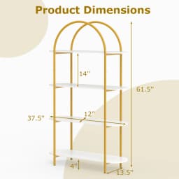 Arched Bookshelf, 4-Tier Open Bookcase w/ Sturdy Metal Frame for Living Room